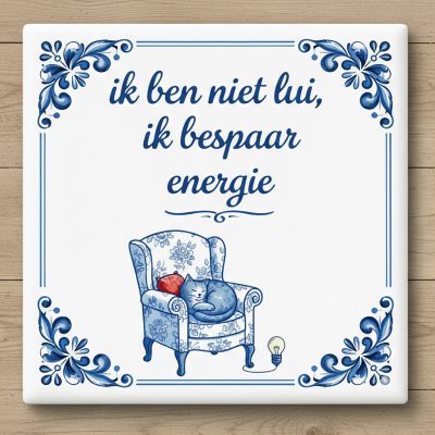 Delftsblauw Tegeltje Ik Ben Niet Lui Ik Bespaar Energie