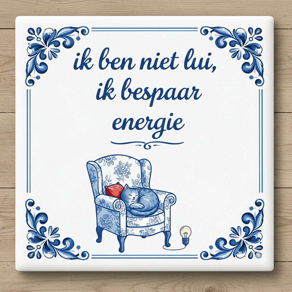 Delftsblauw Tegeltje Ik Ben Niet Lui Ik Bespaar Energie