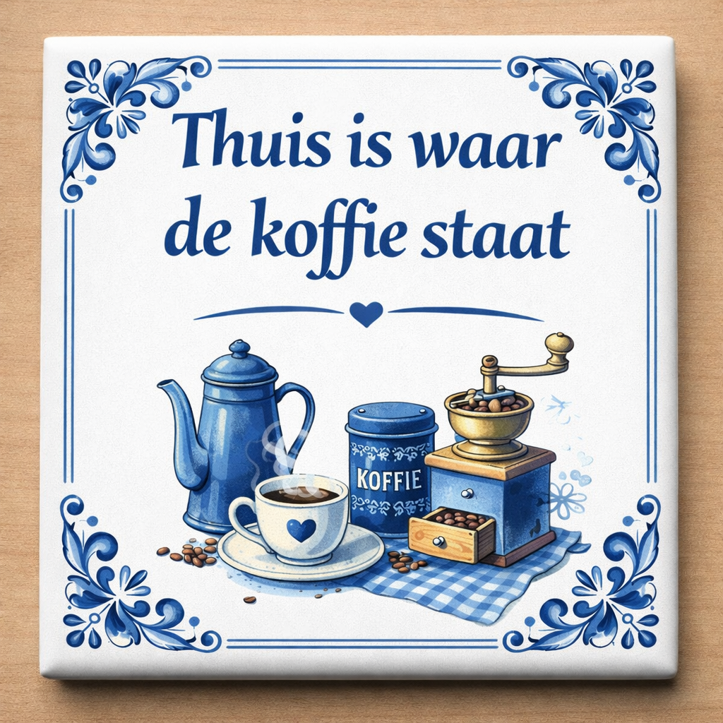 Delfts Blauw Tegeltje Thuis Is Waar De Koffie Staat