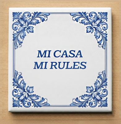 Delftsblauw Tegeltje Mi casa mi rules