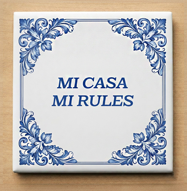 Delftsblauw Tegeltje Mi casa mi rules