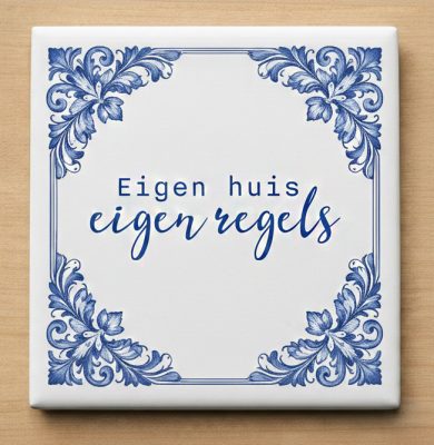Delfs blauw tegeltje eigen huis eigen regels