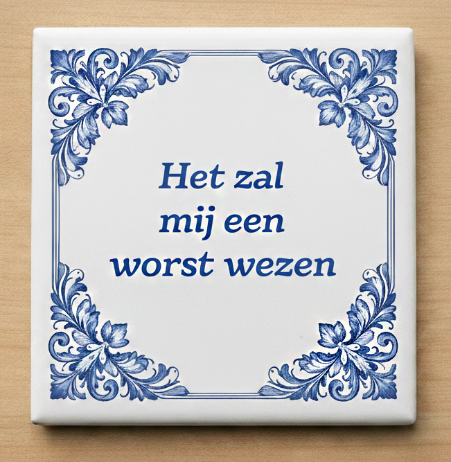 Delfs blauw tegeltje het zal mij een worst wezen