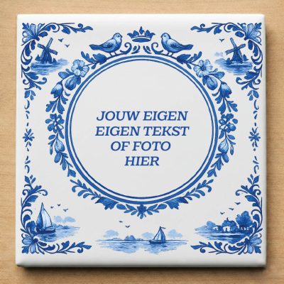 Delfst blauwe tegeltje eigen foto of tekst Rondje