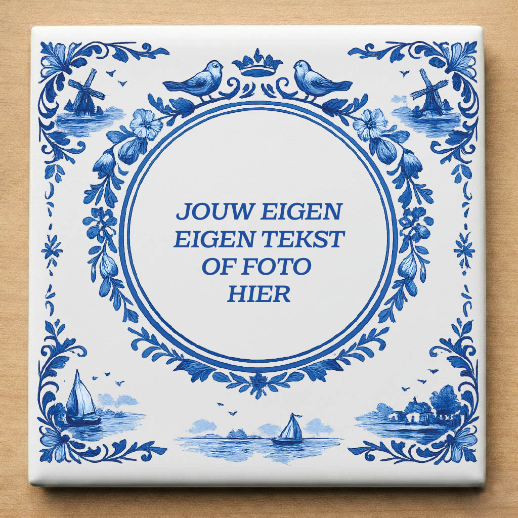 Delfst blauwe tegeltje eigen foto of tekst Rondje
