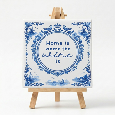 Delftsblauw Tegeltje Cadeau Home Is Where The Wine Is