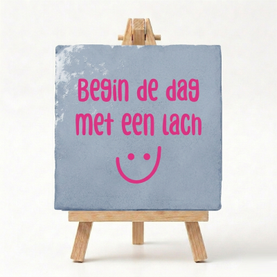 Blauw tegeltje begin de dag met een lach