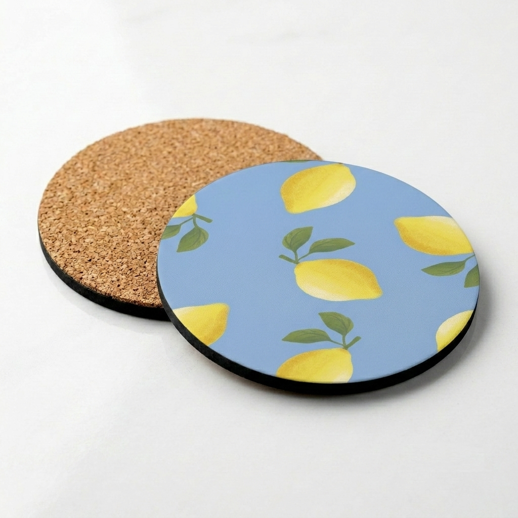 Blue Lemon onderzetter met kurk onderzijde