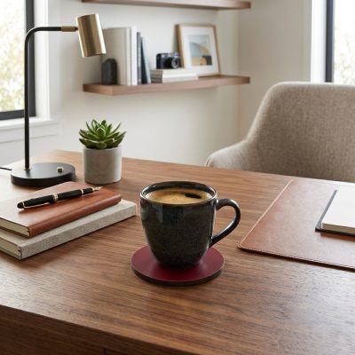 Bordeauxrode onderzetter met sfeerfoto