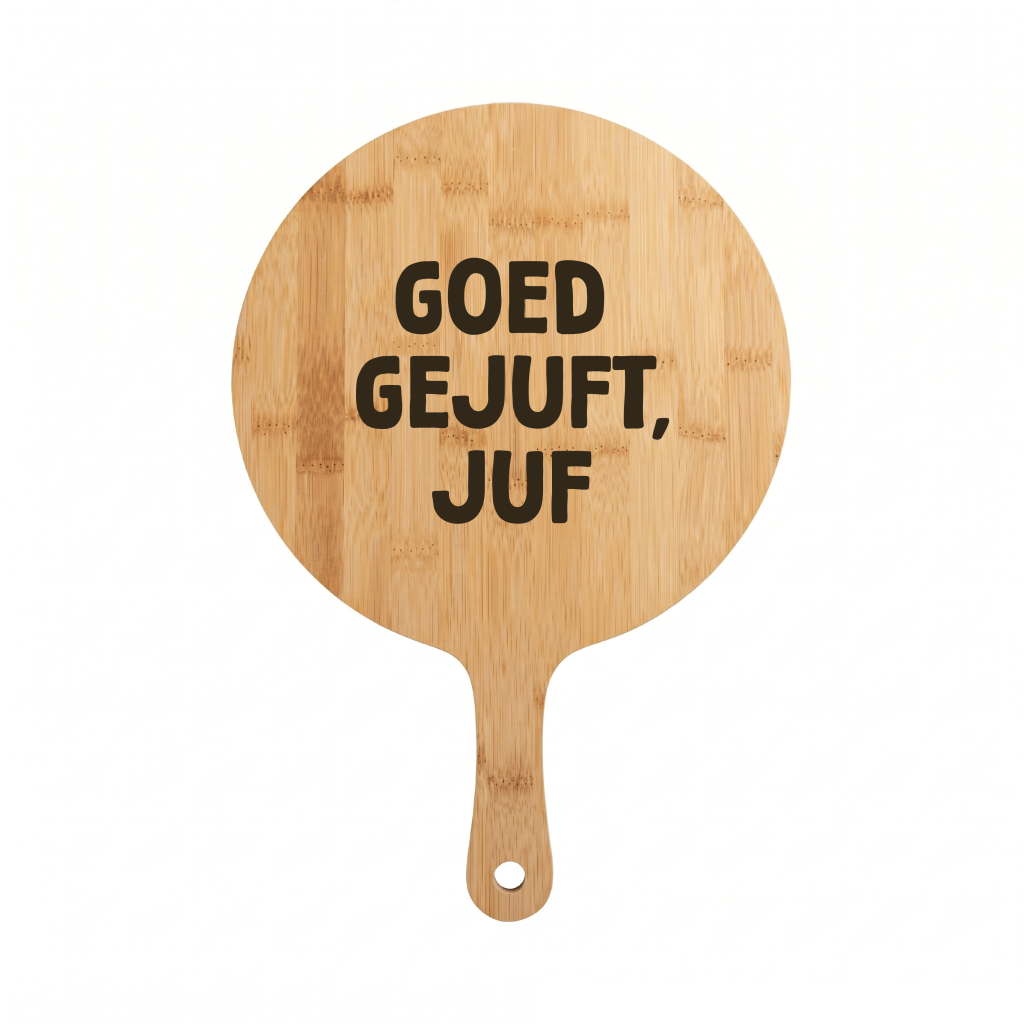 Houten Bamboesnijplank Goed Gejuft, Juf